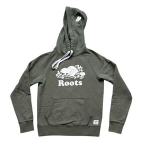 Roots Women’s Olive Green Classic Beaver Hoodie Sweatshirt Size XXS
